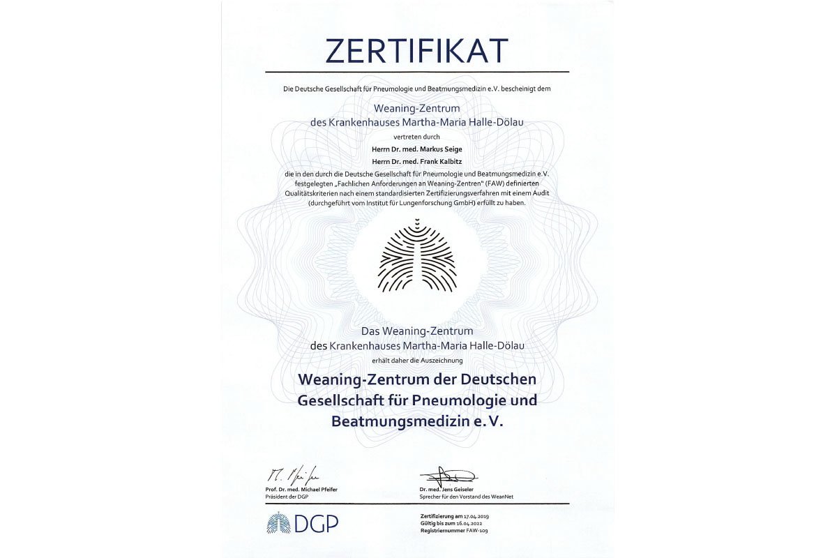 Zertifikat Weaningzentrum