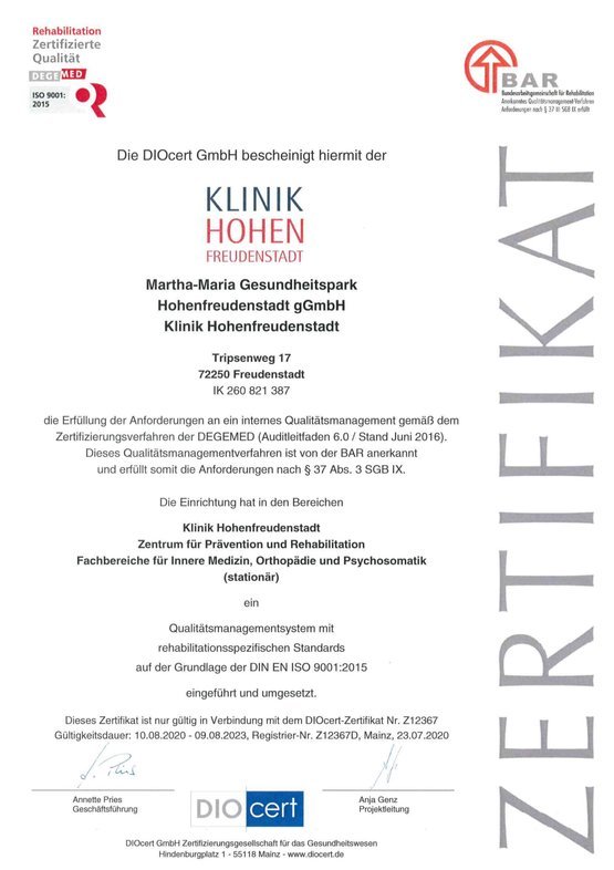 Zertifikat Qualitätsmanagementsystem DEGEMED Zertifikat Qualitätsmanagementsystem DEGEMED