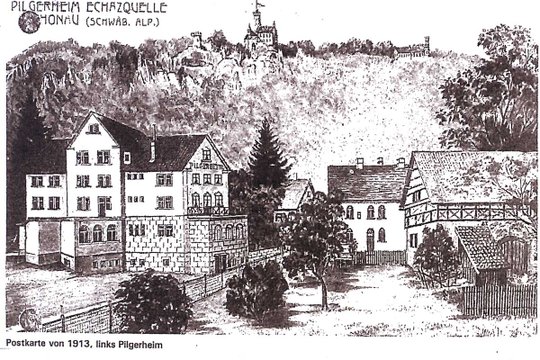 Historische Postkarte von Pilgerheim Echazquelle in Honau, Schwäbische Alb, 1913.