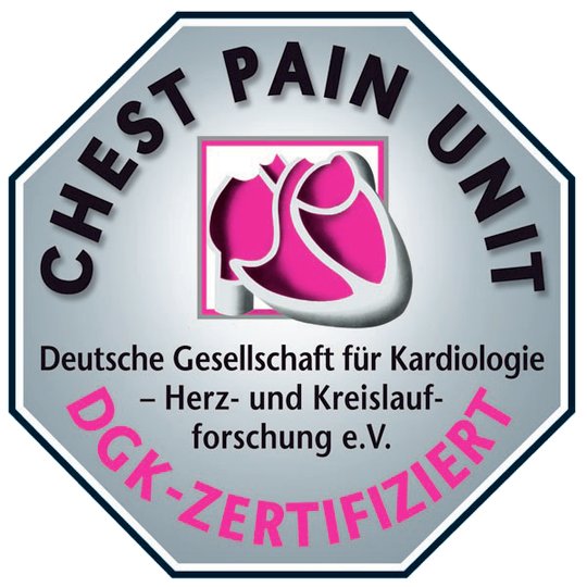 Logo der Chest Pain Unit, DGK-zertifiziert für Kardiologie.
