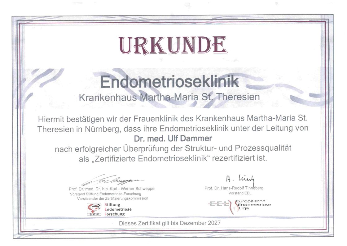 Rezertifizierung als zertifizierte Endemetrioseklinik unter Leitung von Dr. Ulf Dammer
