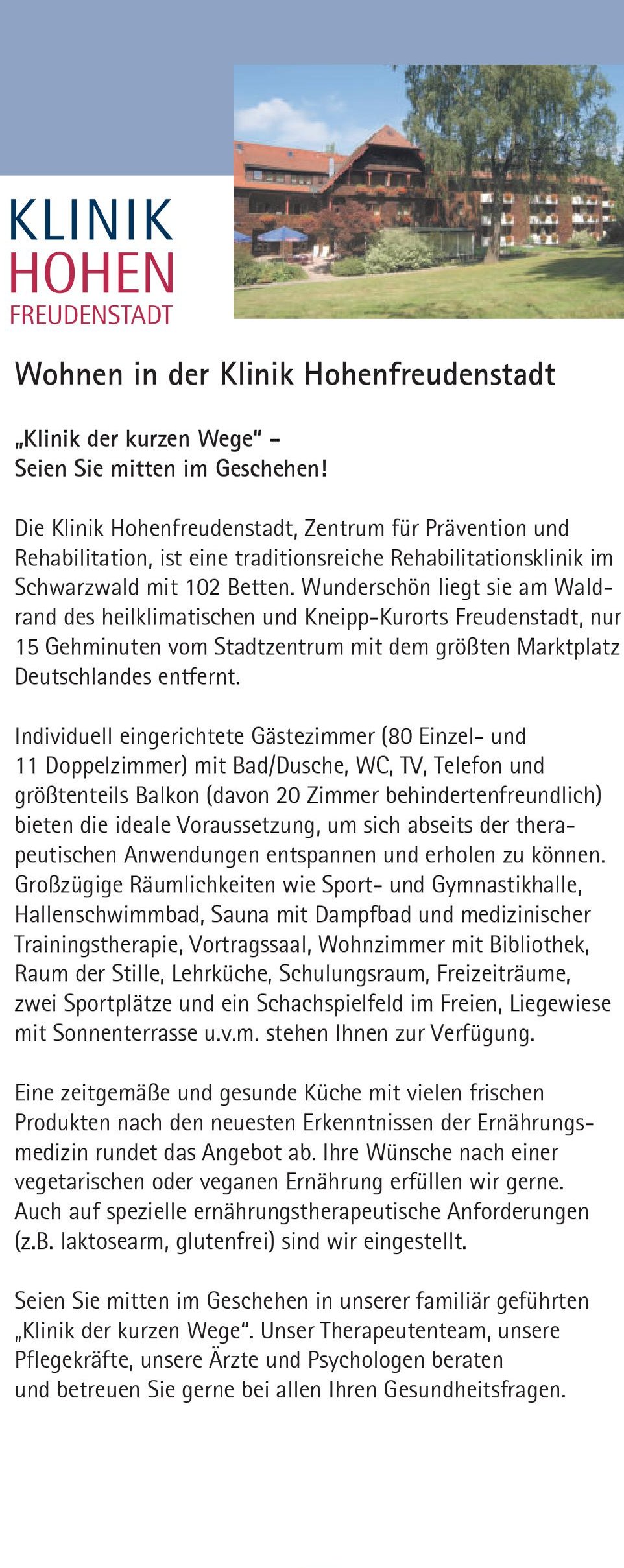 Wohnen in der Klinik Hohenfreudenstadt