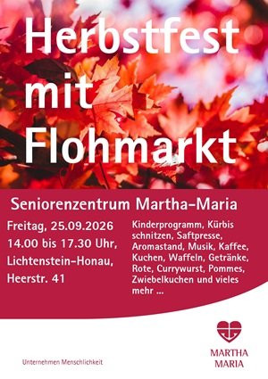 Poster für Herbstfest mit Flohmarkt im Seniorenzentrum Lichtenstein-Honau.