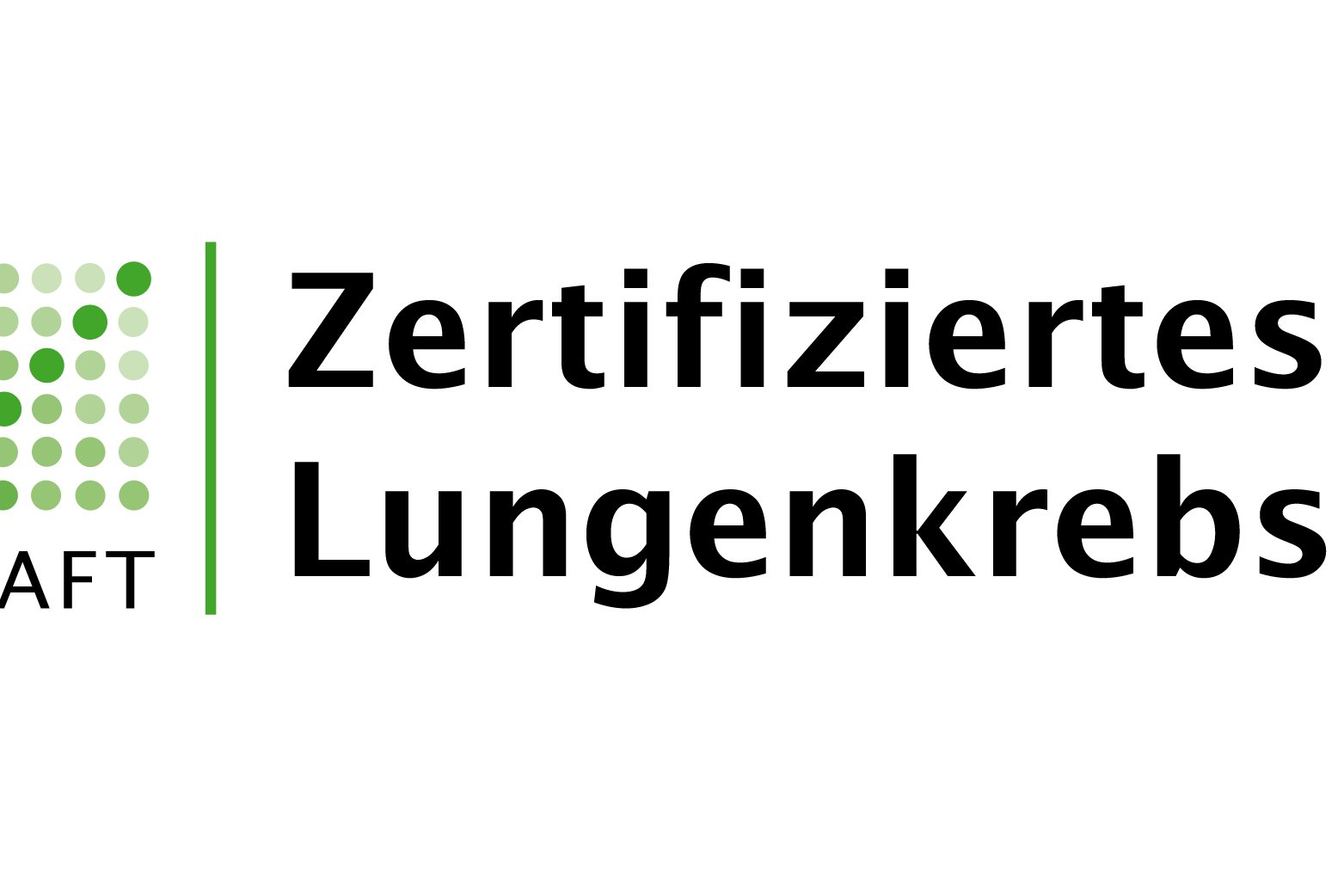 DKG-Logo mit grünem Punktmuster, zertifiziertes Lungenkrebszentrum Schriftzug.
