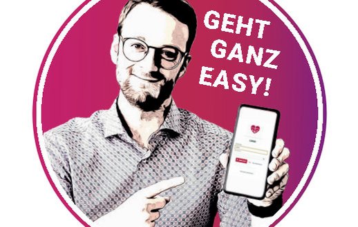 Illustration eines Mannes, der ein Smartphone mit der LOGA-App zeigt.