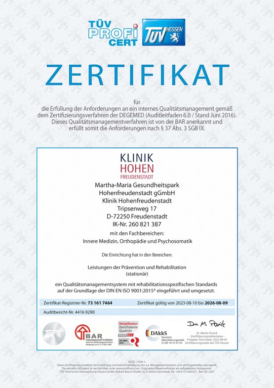 Zertifikat Qualitätsmanagement DEGEMED