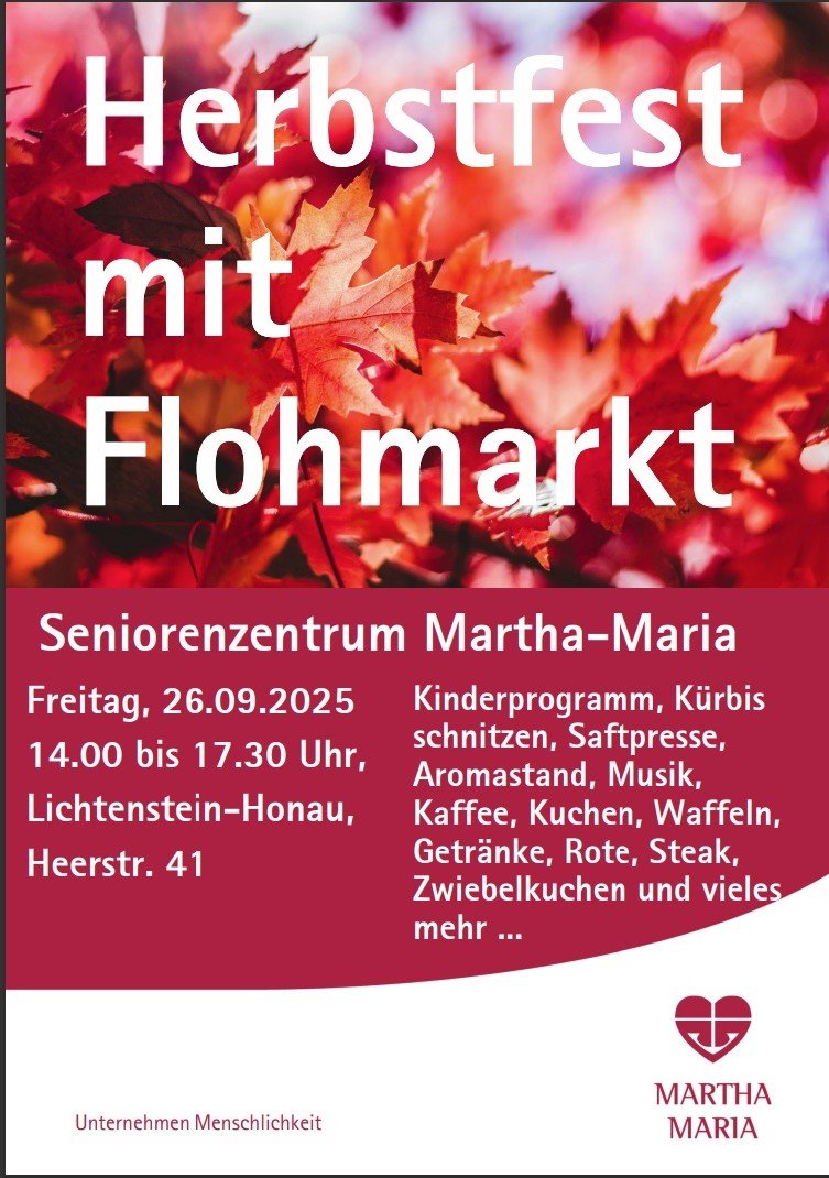 Herbstfestposter mit Flohmarktankündigung im Seniorenzentrum Martha-Maria Lichtenstein-Honau.