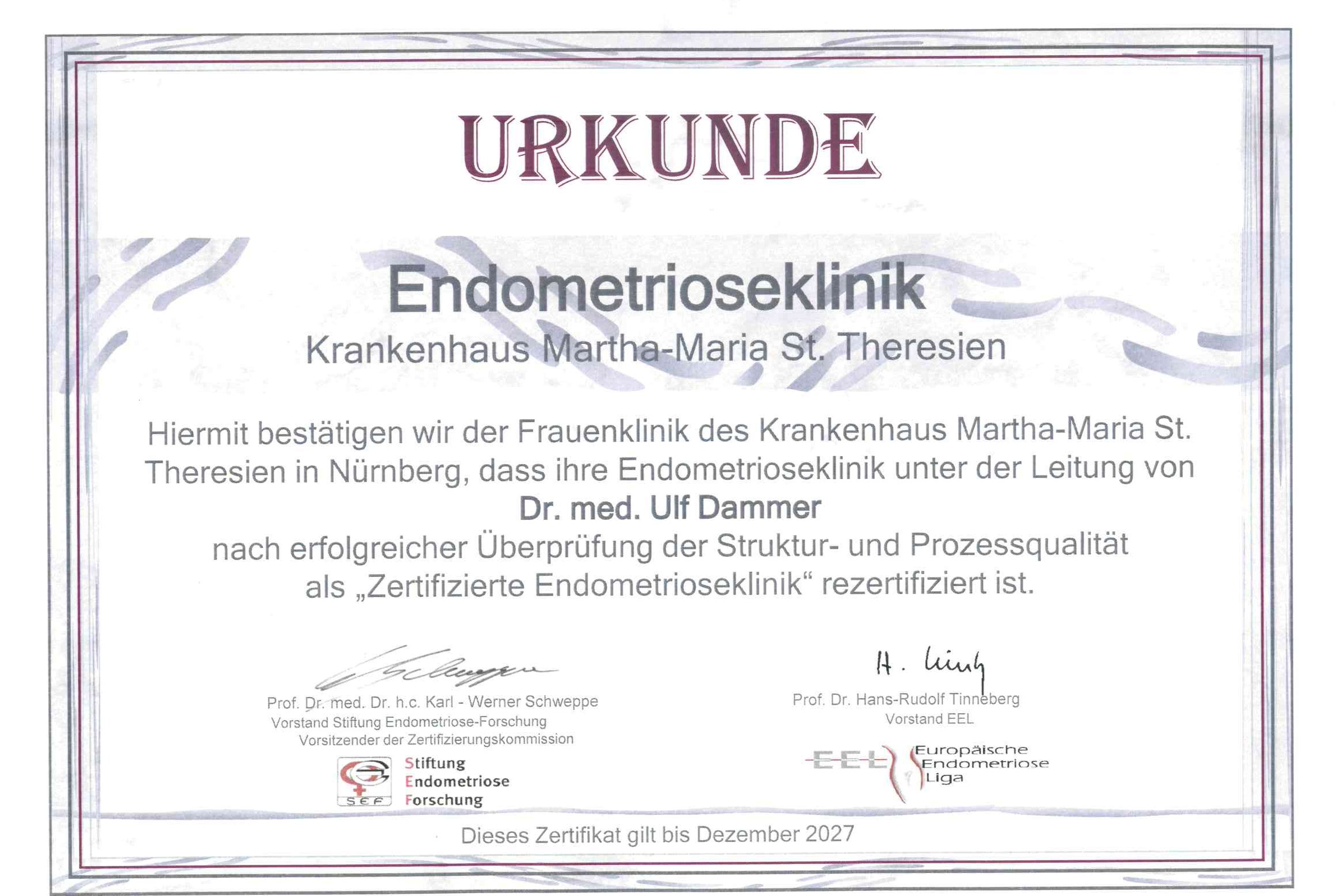 Rezertifizierung als zertifizierte Endemetrioseklinik unter Leitung von Dr. Ulf Dammer
