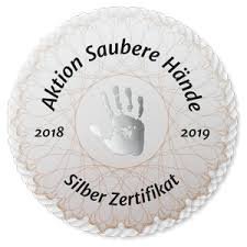 Silber Zertifikat der Aktion Saubere Hände 2018-2019, Handabdruck.