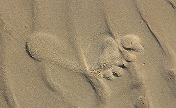 Ein Fußabdruck im Sand.